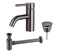 Fortifura Calvi Kit mitigeur lavabo - robinet bas - bonde non-obturable - siphon design bas - PVD Gunmetal SW766540/SW769487/SW767295