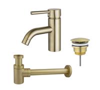 Fortifura Calvi Kit mitigeur lavabo - robinet bas - bonde non-obturable - siphon design bas - PVD Laiton brossé SW720547/SW696208/SW696218