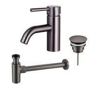 Fortifura Calvi Kit mitigeur lavabo - robinet bas - bonde nonobturable - siphon design - PVD Gunmetal SW766540/SW769487/SW767297