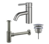 Fortifura Calvi Kit mitigeur lavabo - robinet bas - bonde nonobturable - siphon design - PVD Inox brossé SW377856/SW696207/SW696212