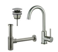 Fortifura Calvi Kit robinet lavabo - robinet haut - bec rotatif - bonde clic clac - siphon design - Inox brossé PVD SW809348/SW696201/SW696212