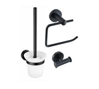 Fortifura Calvi Pack WC 3 pièces - porte-rouleau sans couvercle - brosse de toilette - crochet à serviette double rond - Noir Mat SW639933 SW1211594 SW639936