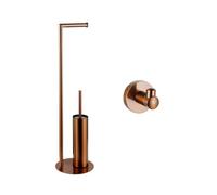 Fortifura Calvi porte-rouleau de papier toilette autoportant avec brosse de toilette - avec crochet porte-serviette - Cuivre brossé PVD (Cuivre) SW970049/SW1189062