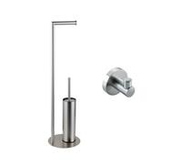 Fortifura Calvi porte-rouleau de toilette sur pied avec brosse de toilette - avec crochet à serviette - Acier inoxydable brossé PVD (inox) SW1189059/SW639927