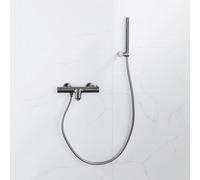 Fortifura Calvi Robinet de baignoire thermostatique avec douchette stick, support et flexible lisse Gunmetal PVD SW496810/SW720564/SW720223/SW706209