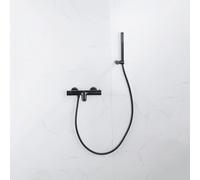 Fortifura Calvi Robinet de baignoire thermostatique avec douchette stick, support et flexible lisse Noir mat SW496811/SW720565/SW720224/SW706210