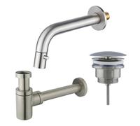 Fortifura Calvi Robinet de lave-mains encastré - bec 18cm - raccourcissable - siphon - bonde always open - Inox brossé PVD (inox) SW1108829/SW696217/SW696207