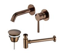 Fortifura Calvi Slim Ensemble robinetterie de lavabo - robinet de lavabo encastré - bonde always open - siphon design abaissé - Cuivre brossé PVD (Cuivre) SW799403 / SW970034 / SW799405