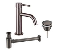 Fortifura Calvi Slim Kit mitigeur lavabo - robinet bas - bonde clic clac - siphon design bas - PVD Gunmetal SW766538/SW767288/SW767295