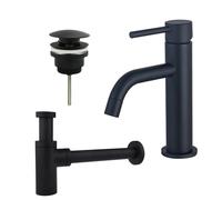 Fortifura Calvi Slim Kit mitigeur lavabo - robinet bas - bonde clic clac - siphon design - Noir mat SW377835/SW696199/SW696210