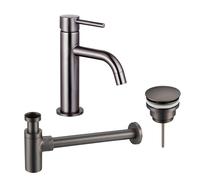 Fortifura Calvi Slim Kit mitigeur lavabo - robinet bas - bonde clic clac - siphon design - PVD Gunmetal SW766538/SW767288/SW767297