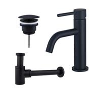 Fortifura Calvi Slim Kit mitigeur lavabo - robinet bas - bonde non-obturable - siphon design bas - Noir mat SW377835/SW696205/SW696215