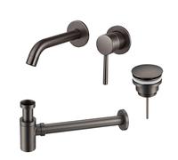 Fortifura Calvi Slim Kit mitigeur lavabo - robinet encastrable - bonde clic clac - siphon design bas - PVD Gunmetal SW766534/SW767288/SW767295
