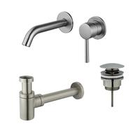 Fortifura Calvi Slim Kit mitigeur lavabo - robinet encastrable - bonde clic clac - siphon design bas - PVD Inox brossé SW377860/SW696201/SW696217