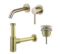 Fortifura Calvi Slim Kit mitigeur lavabo - robinet encastrable - bonde clic clac - siphon design - PVD Laiton brossé SW720228/SW696202/SW696213
