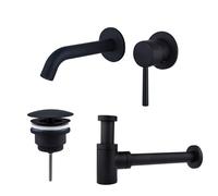 Fortifura Calvi Slim Kit mitigeur lavabo - robinet encastrable - bonde non-obturable - siphon design bas - Noir mat SW377837/SW696205/SW696215