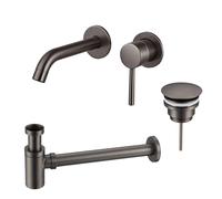Fortifura Calvi Slim Kit mitigeur lavabo - robinet encastrable - bonde non-obturable - siphon design bas - PVD Gunmetal SW766534/SW769487/SW767295