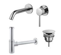 Fortifura Calvi Slim Kit mitigeur lavabo - robinet encastrable - bonde nonobturable - siphon design - Chrome brillant SW377814/SW696209/SW696214