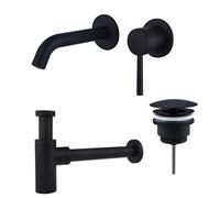 Fortifura Calvi Slim Kit mitigeur lavabo - robinet encastrable - bonde nonobturable - siphon design - Noir mat SW377837/SW696205/SW696210