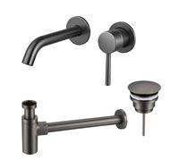 Fortifura Calvi Slim Kit mitigeur lavabo - robinet encastrable - bonde nonobturable - siphon design - PVD Gunmetal SW766534/SW769487/SW767297