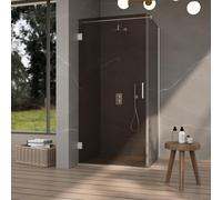 Fortifura Galeria Cabine de douche - 90x100x200cm - scharnières - poignée plat - verre fumé - Inox brossé PVD SW1122558/SW1122566/SW797908/SW797940