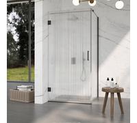 Fortifura Galeria Cabine de douche - 90x80x200 cm - charnières, poignée et barre de stabilisation - verre de sécurité 8 mm clair strié - finition noir mat SW1208821/SW1122561/SW797905/SW797952