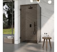 Fortifura Galeria Cabine de douche - 90x90x200cm - scharnières - poignée plat - verre fumé - Gunmetal brossé PVD SW1122558/SW1122563/SW797907/SW797938