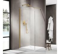 Fortifura Galeria Paroi de douche à l'italienne - 100x200cm - paroi en verre arrondie - gauche - verre nervuré - barre de fixation murale - laiton brossé PVD (Or) SW1418370/SW797910