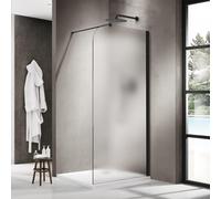 Fortifura Galeria Paroi de douche à l'italienne - 90x200cm - paroi arrondie - droite - verre mat - barre de fixation murale - noir mat SW1421080/SW797905