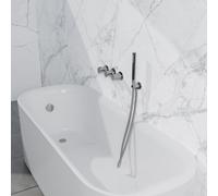 Fortifura Nebbio Ensemble combinaison de bain - mitigeur thermostatique - coude mural avec support de douchette - flexible de douche lisse - barre de douchette - Remplissage-vidage de baignoire - chro