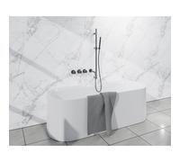 Fortifura Nebbio Ensemble combiné bain - mitigeur thermostatique - barre coulissante avec coude mural intégré - flexible de douche lisse - douchette à main barre - bec - gunmetal SW1183068/SW1111532/S