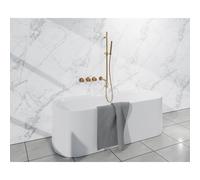 Fortifura Nebbio Ensemble combiné bain - mitigeur thermostatique - barre coulissante avec coude mural intégré - flexible de douche lisse - douchette à main sur barre - bec - laiton brossé SW1183067/SW
