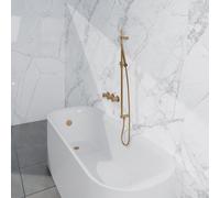 Fortifura Nebbio Ensemble combiné bain - mitigeur thermostatique - barre de douche avec coude mural intégré - flexible de douche lisse - douchette à main sur barre - Remplissage-vidage de baignoire - 