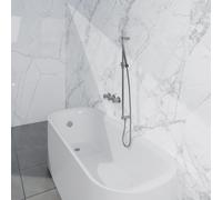 Fortifura Nebbio Ensemble combiné bain - mitigeur thermostatique - barre de glissement avec coude mural intégré - flexible de douche métallique - douchette à main sur barre - Remplissage-vidage de bai