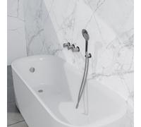 Fortifura Nebbio Ensemble combiné bain - mitigeur thermostatique - coude mural avec support de douchette - flexible de douche lisse - douchette ronde - Remplissage-vidage de baignoire - chrome SW11830