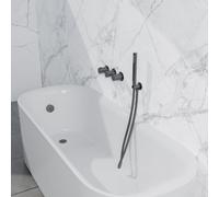 Fortifura Nebbio Ensemble combiné bain - mitigeur thermostatique - coude mural avec support douchette - flexible de douche lisse - barre douchette - Remplissage-vidage de baignoire - finition PVD gunm