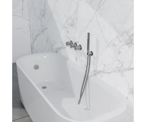 Fortifura Nebbio Ensemble combiné bain - mitigeur thermostatique - coude mural avec support douchette - flexible de douche lisse - barre douchette - Remplissage-vidage de baignoire - inox brossé PVD (