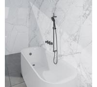 Fortifura Nebbio Ensemble combiné bain - robinet thermostatique - barre de douche avec coude mural intégré - flexible de douche lisse - douchette ronde - Remplissage-vidage de baignoire - PVD gunmetal
