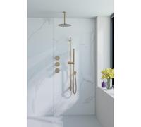 Fortifura Nebbio set de douche de tête encastré - 30cm - bras plafond - douchette stick - avec barre de douche - flexible métallique - laiton brossé (doré) SW1183067/SW1111531/SW706206/SW720570/SW7205