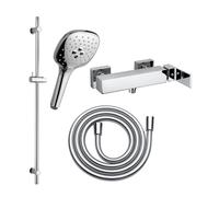 Fortis Ensemble de douche avec robinetterie, douchette Push à 3 jets, barre de douche et flexible de douche, 8451100PC+50129TTPC+53162150PC+15507PC,