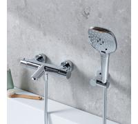 Fortis Ensemble pour baignoire avec mitigeur thermostatique, douchette à main Push à 3 jets, support de douchette et flexible de douche, 78111THPC+5318500PC+53162125PC+15507PC,