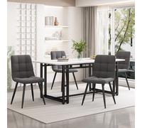 Fortuna Lai 140 x 80 cm Ensemble table à manger noire avec 4 chaises, ensemble table à manger moderne pour cuisine, chaises de salle à manger en velours gris foncé, table à pieds en fer noir