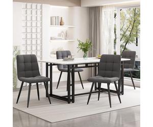 Fortuna Lai 140 x 80 cm Ensemble table à manger noire avec 4 chaises, ensemble table à manger moderne pour cuisine, chaises de salle à manger en velours gris foncé, table à pieds en fer noir