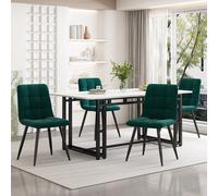 Fortuna Lai 140x80cm Ensemble table à manger noire avec 4 chaises, ensemble table à manger moderne pour cuisine, chaises de salle à manger en velours vert foncé, table à pieds en fer noir