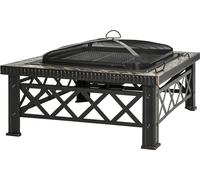Fortuna Lai 3-en-1 Brasero Panier à feu Foyer avec pare-étincelles, grille de barbecue et seau à glace pour jardin BBQ Noir 76x76x47cm