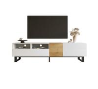 Fortuna Lai Armoire TV en blanc et aspect bois 180 x 50 x 38 cm design minimaliste