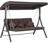 Fortuna Lai Balancelle 3 places, banc à bascule avec pare-soleil réglable, avec coussins, charge maximale 270 kg, métal, texteline, marron