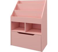 Fortuna Lai Bibliothèque pour enfants Bibliothèque pour enfants avec tiroir, 3 compartiments de rangement et 2 compartiments ouverts, étagère de rangement pour chambre d'enfant, salle de jeux, rose, 6