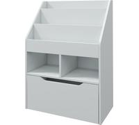 Fortuna Lai Bibliothèque pour enfants Étagère pour enfants avec tiroir, 3 compartiments de rangement et 2 compartiments ouverts, étagère de rangement pour chambre d'enfant, salle de jeux, gris, 60 x 2