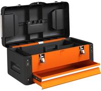 Fortuna Lai Boîte à outils vide, 49,7 x 25,3 x 23 cm Boîte à outils avec tiroir, mini-boîte, compartiment de rangement supérieur, poignée, coffre à outils en acier, orange